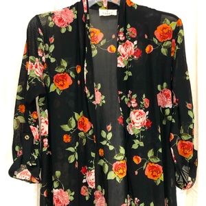 Anthropologie Ember Black Floral Cardigan Kimono Size S